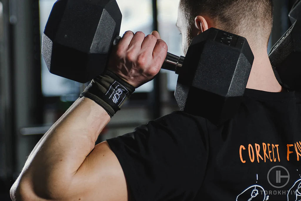 Athlete using wrist wraps
