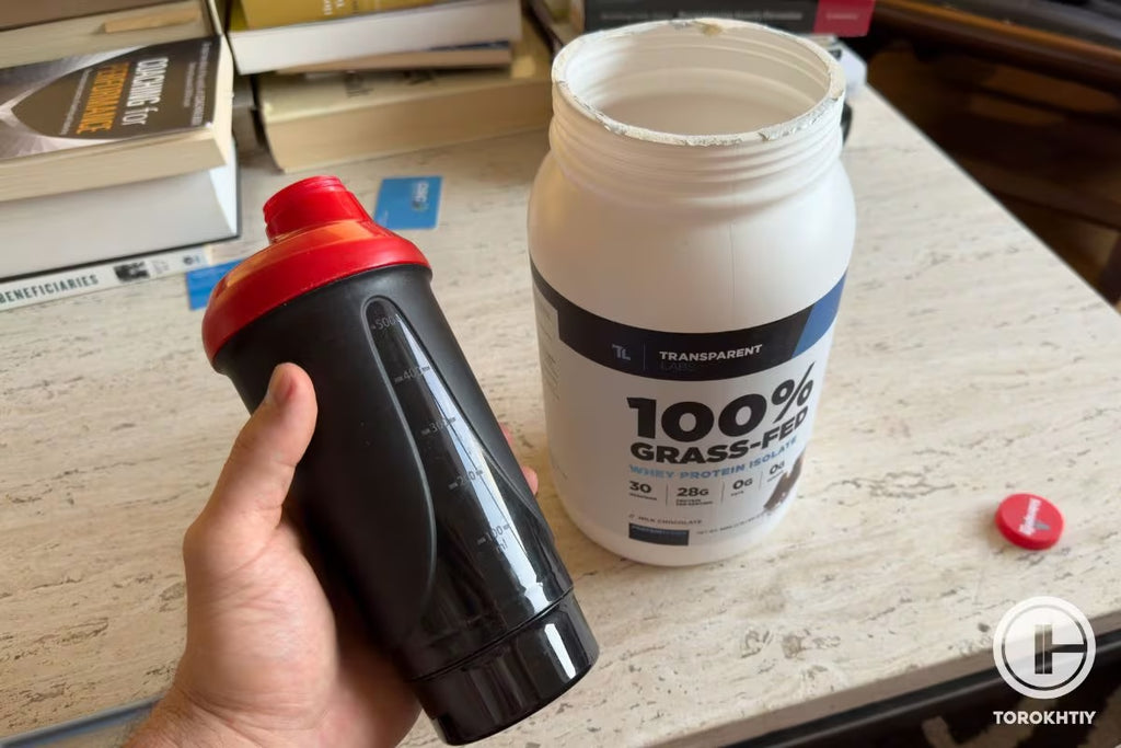 Grass Fed Protein by Transparent Labs in use