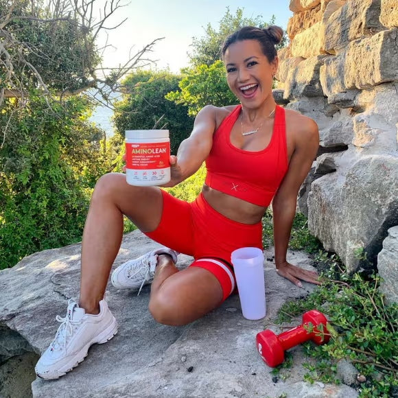 AminoLean Pre Workout Powder in use
