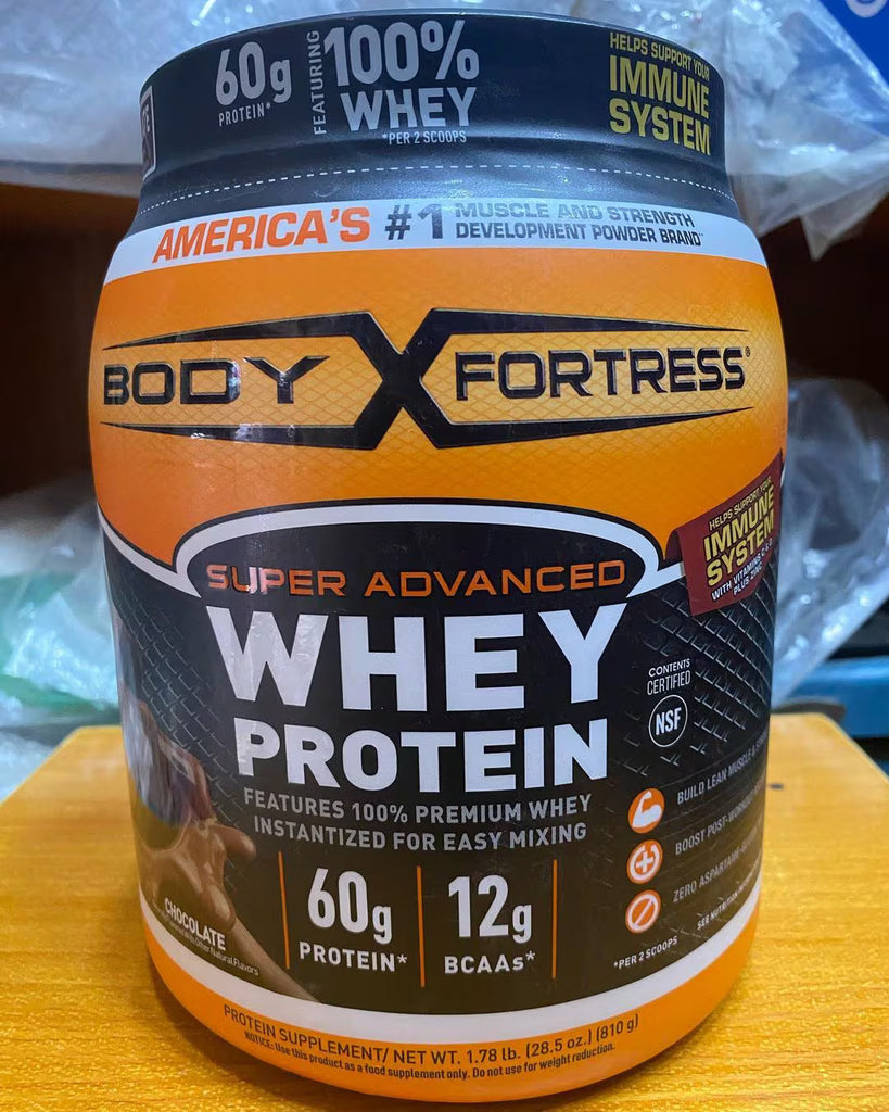Body Fortress Whey Protein Powder in use
