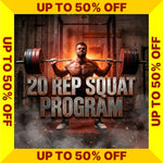 20 Rep Squat Program cover with a discount banner on a white background (Torokhtiy Weightlifting)