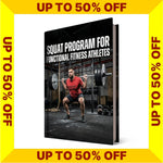 Book titled 'Squat Program for Functional Fitness Athletes' with promotional text on a yellow border (Torokhtiy Weightlifting)