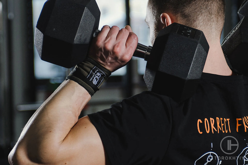 Athlete using wrist wraps
