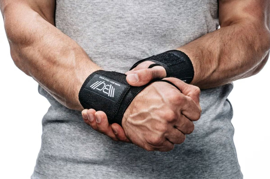 WARM BODY COLD MIND Premium Velcro Wrist Wraps in use